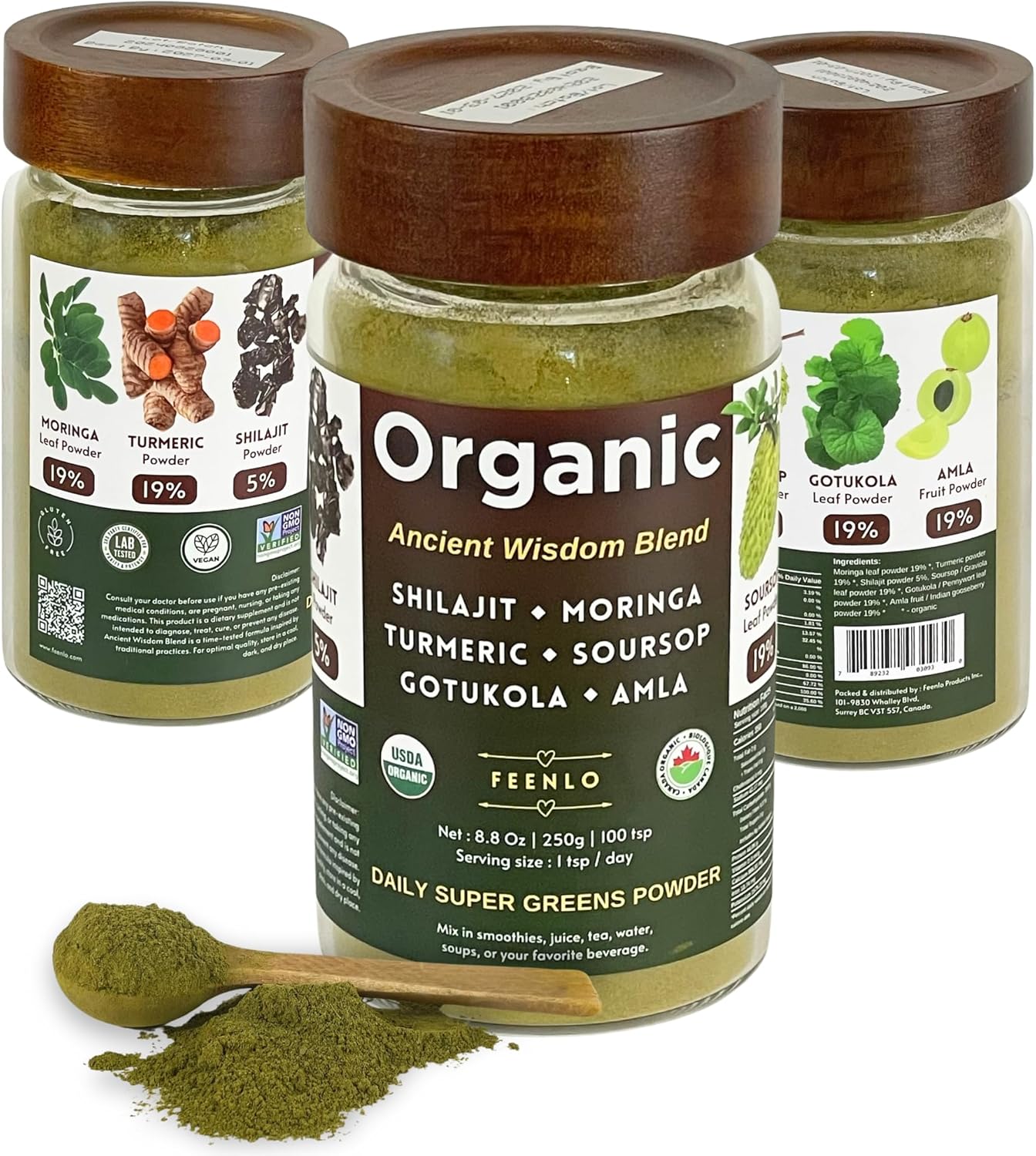 Organic Non-GMO Moringa, Shilajit, Turmeric, Soursop, Gotukola, and Amla Green Juice Blend Powder | 3-Month Supply - Buy Now!
