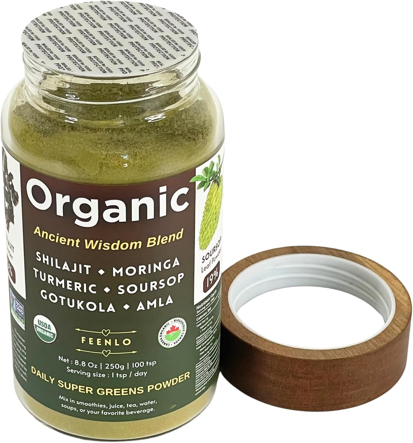 Organic Non-GMO Moringa, Shilajit, Turmeric, Soursop, Gotukola, and Amla Green Juice Blend Powder | 3-Month Supply - Buy Now!