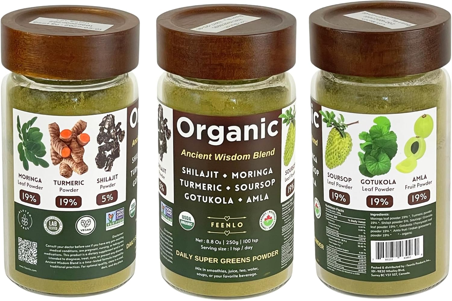 Organic Non-GMO Moringa, Shilajit, Turmeric, Soursop, Gotukola, and Amla Green Juice Blend Powder | 3-Month Supply - Buy Now!