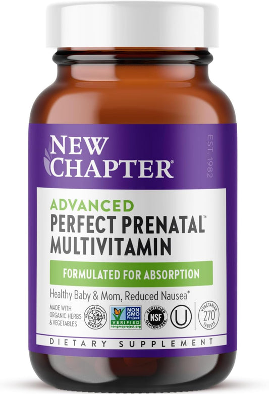 Organic Non-GMO Prenatal Vitamins with Folate, Iron, and Vitamin D3 for Healthy Mom and Baby - 270ct