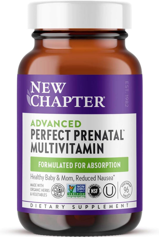 Organic Non-GMO Prenatal Vitamins with Folate, Iron, Vitamin D3, and Ginger for Healthy Mom & Baby - 96ct