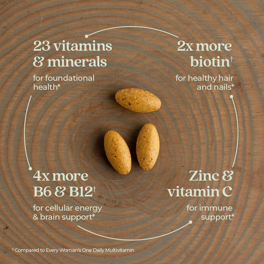 Organic Non-GMO Women's Multivitamin 40+ with Whole-Food B Vitamins + D3, 96 Count