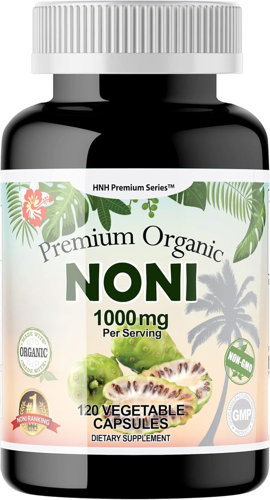 Organic Noni Capsules 1000mg - Immune Support & Antioxidants - 120 Vegan Capsules - Noni Extract Supplement