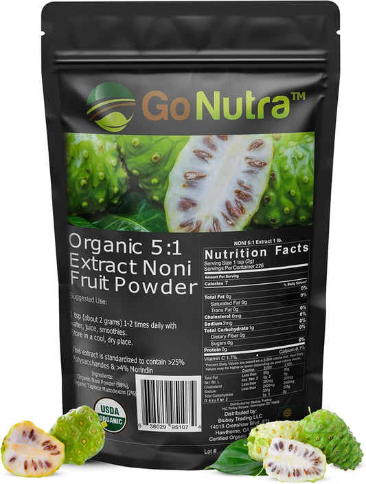 Organic Noni Fruit Powder 5:1 Extract Superfood Supplement 1lb (16 oz) - Go Nutra