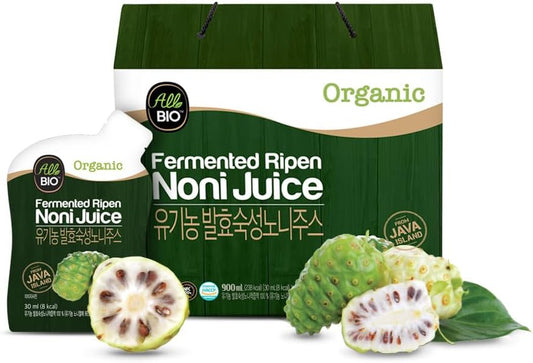 Organic NONI Juice Extract Daily Pack - 30 x 1 fl oz Bottles - 100% Fermented by ALLBIO