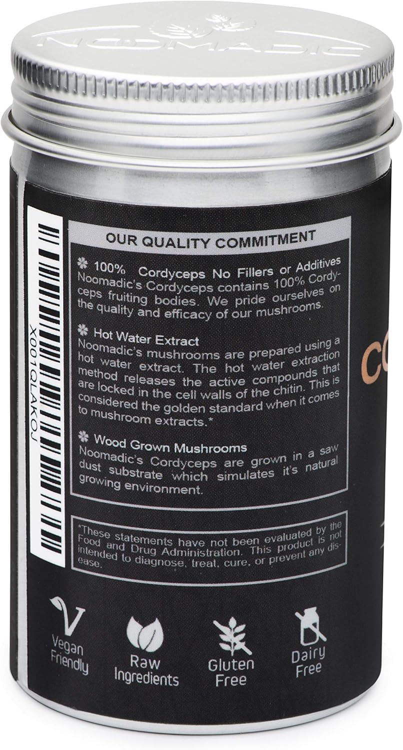 Organic Noomadic Cordyceps Mushroom Capsules - AMPK Activator, 500mg, Hot Water Extract, Wood Grown, 30% Beta-D-Glucans - Yartsa Gunbu