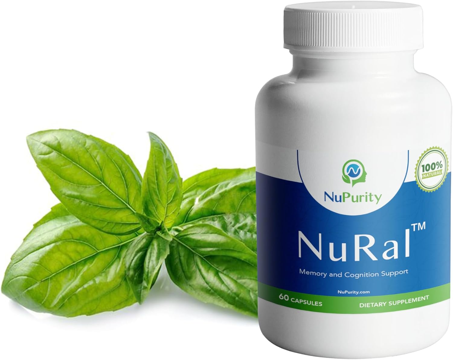 Organic NuRal™ Brain Supplement with Sage, Holy Basil, Bacopa Monnieri - Enhance Memory, Focus, Brain Power - Clinically Proven