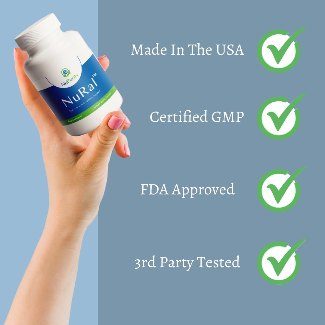 Organic NuRal™ Brain Supplement with Sage, Holy Basil, Bacopa Monnieri - Enhance Memory, Focus, Brain Power - Clinically Proven