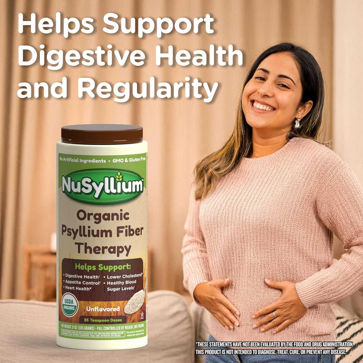Organic NuSyllium Psyllium Husk Powder with Brown Sugar for Digestive Health - 30.5 Oz, 72 Servings, Natural Orange Flavor