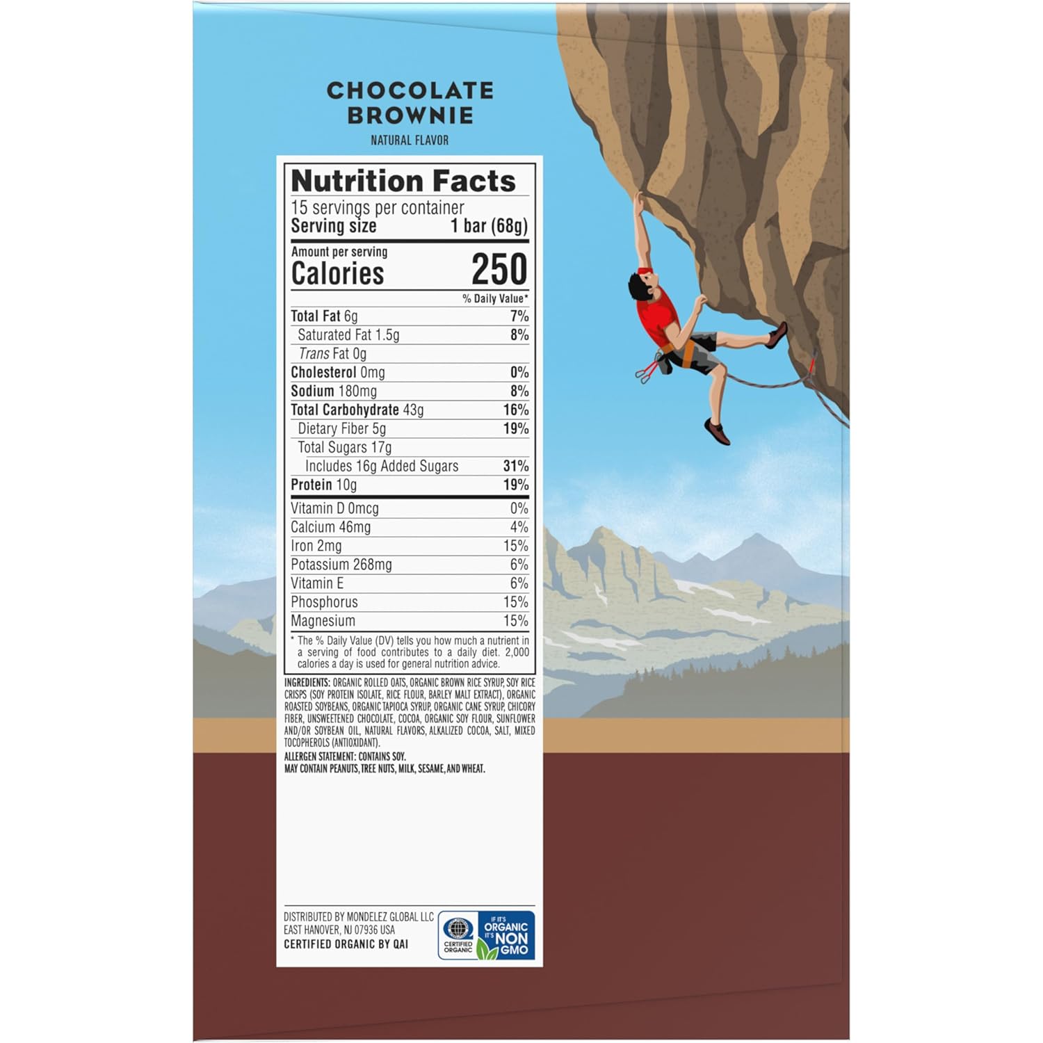 Organic Oats Chocolate Brownie Energy Bars - Non-GMO Plant Based Protein (15 Pack)