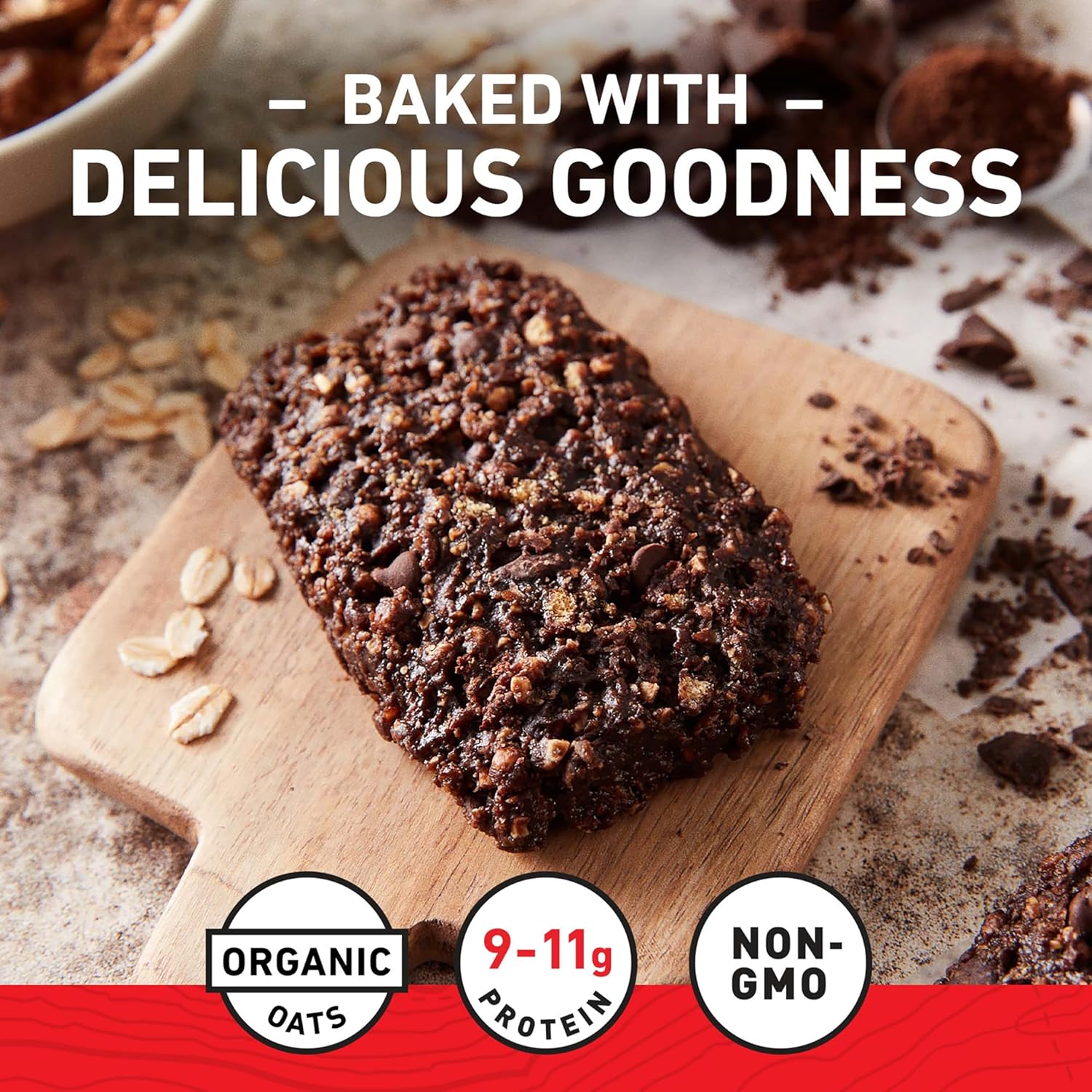 Organic Oats Chocolate Brownie Energy Bars - Non-GMO Plant Based Protein (15 Pack)