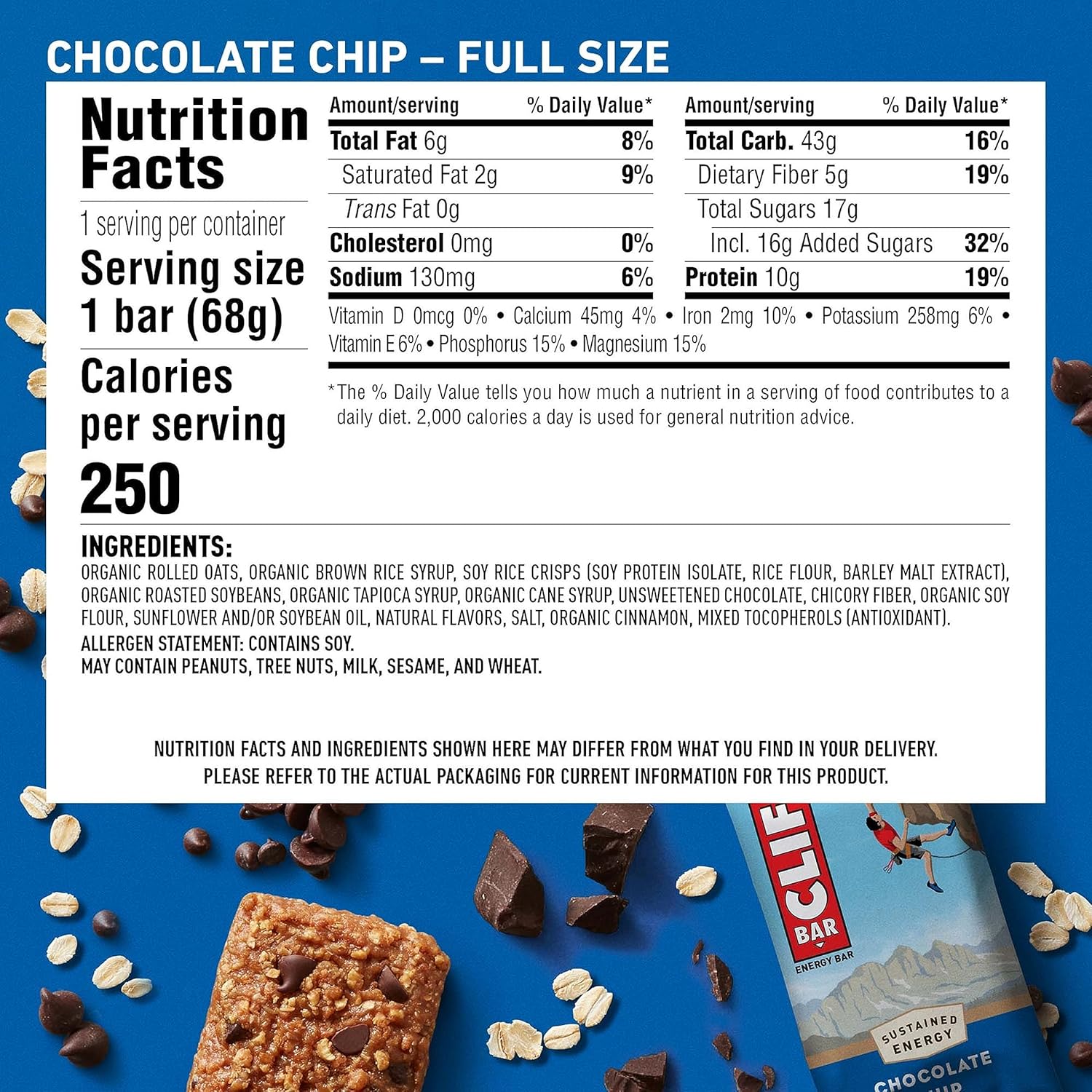 Organic Oats Chocolate Chip CLIF BAR Energy Bars - Full Size and Mini - Plant Based Non-GMO - 20 Count - 2.4 oz. and 0.99 oz.
