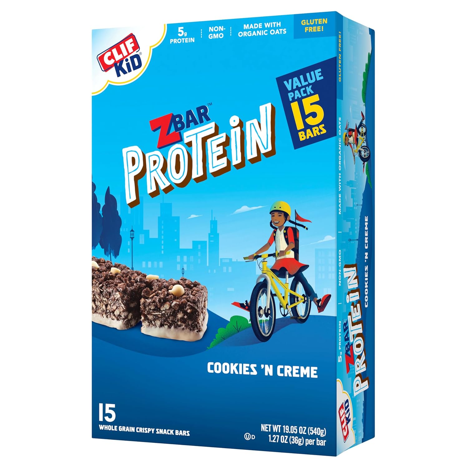 Organic Oats Cookies 'n Creme Protein Bars, Gluten Free Snack Bars with 5g Protein, Non-GMO (15 Pack)