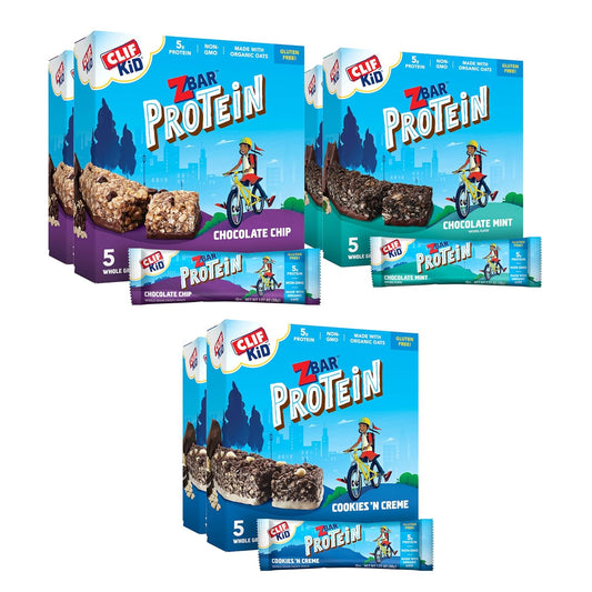 Organic Oats Protein Bars Variety Pack - Chocolate Chip, Chocolate Mint, Cookies 'n Creme - Non-GMO, Gluten Free - 5g Protein - 30 Pack
