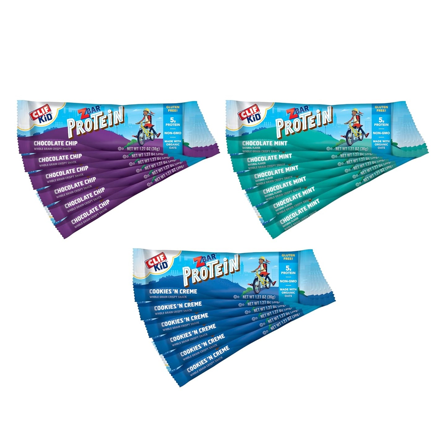 Organic Oats Protein Bars Variety Pack - Chocolate Chip, Chocolate Mint, Cookies 'n Creme - Gluten Free, Non-GMO - 5g Protein - Crispy Snack Bars (18 Pack)