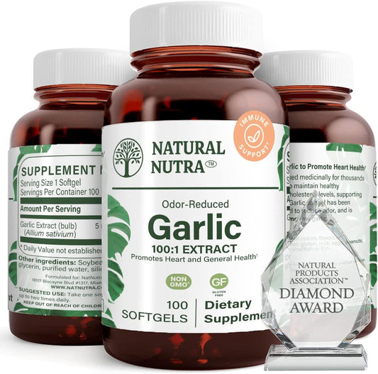 Organic Odorless Garlic Oil Supplement for Heart & Skin Health, Immune Support - 500mg, 100 Softgels