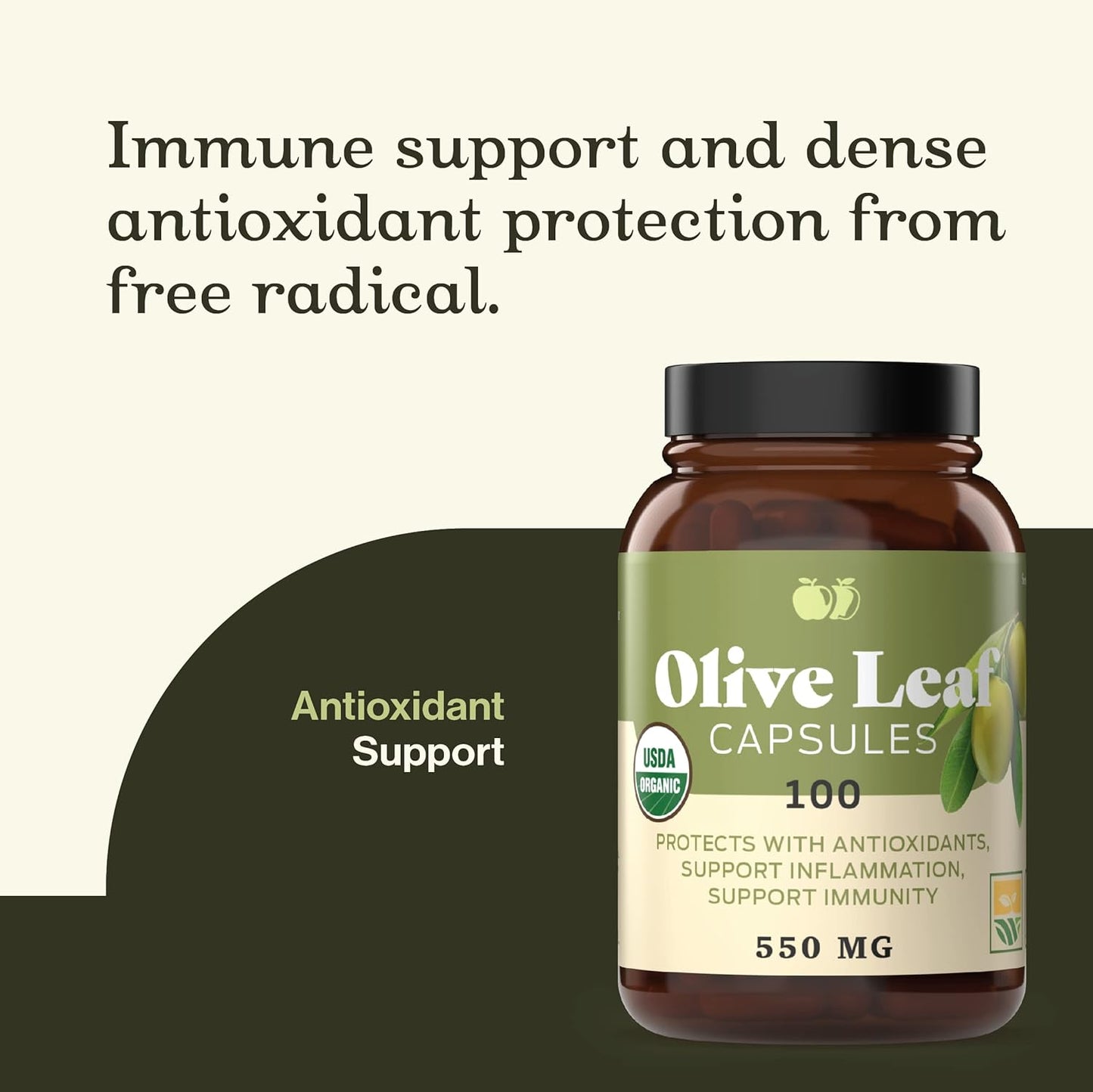 Organic Olive Leaf Capsules - 550mg, 100 Count, 1100mg per Serving - Pure Natural Product