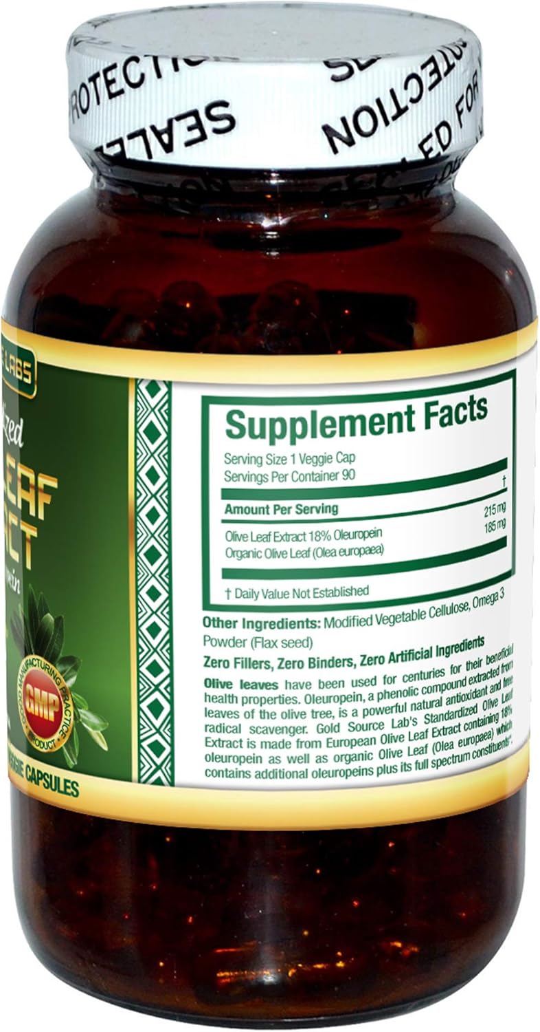 Organic Olive Leaf Extract Capsules with Standardized Oleuropein - 90 Vegetarian Caps, 400mg Immune Support