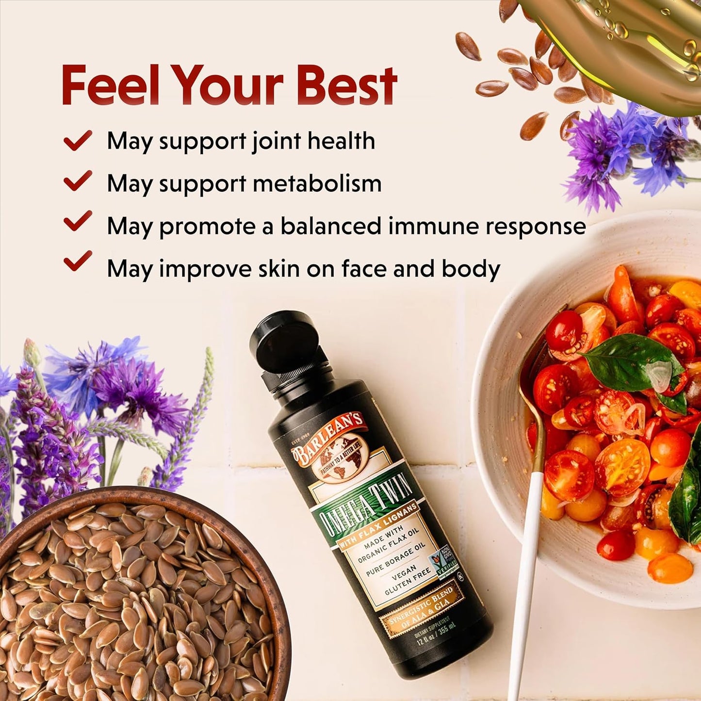 Organic Omega Twin Liquid Flaxseed and Borage Oil Supplement with ALA and GLA Fatty Acids, 12 oz