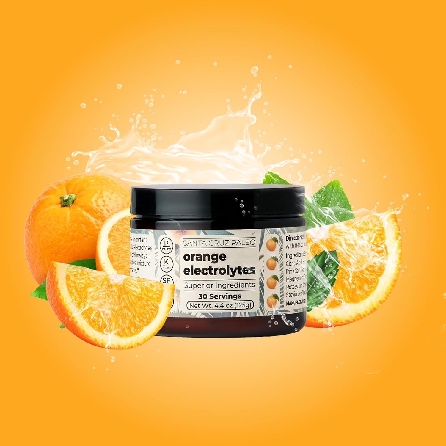 Organic Orange Electrolyte Powder with Himalayan Salt, Magnesium, Potassium - Sugar-Free, 30 Servings