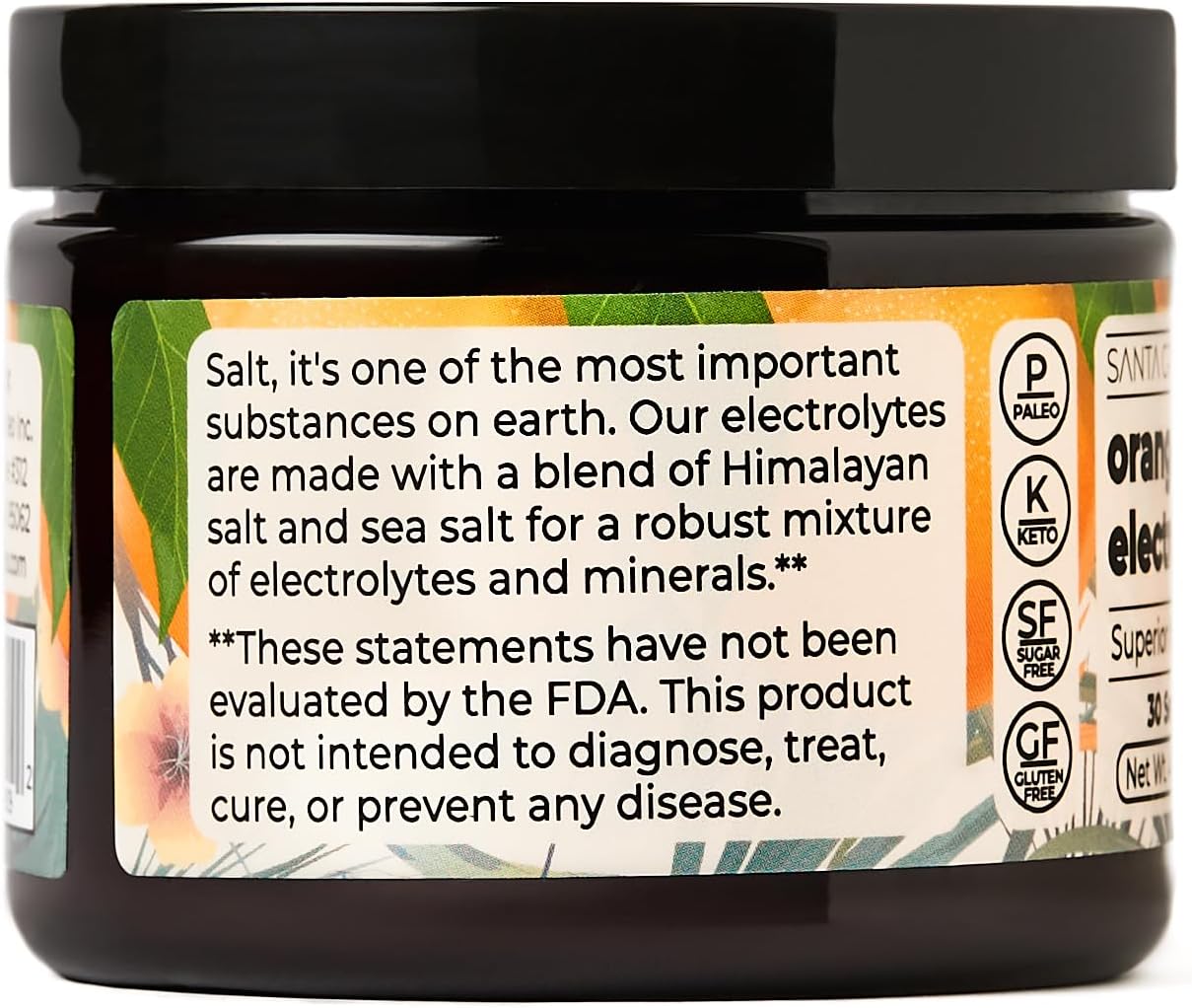 Organic Orange Electrolyte Powder with Himalayan Salt, Magnesium, Potassium - Sugar-Free, 30 Servings