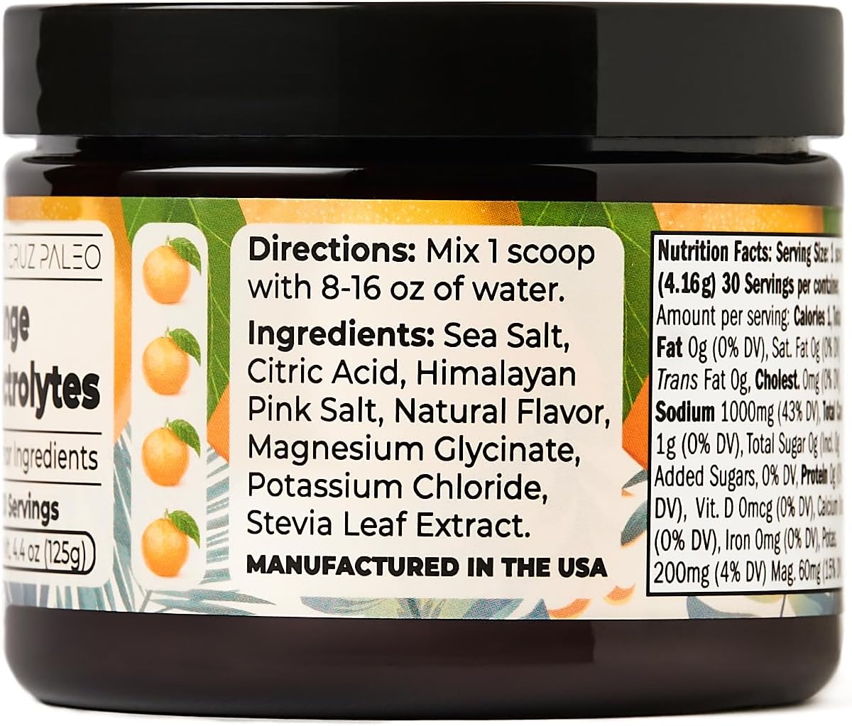 Organic Orange Electrolyte Powder with Himalayan Salt, Magnesium, Potassium - Sugar-Free, 30 Servings