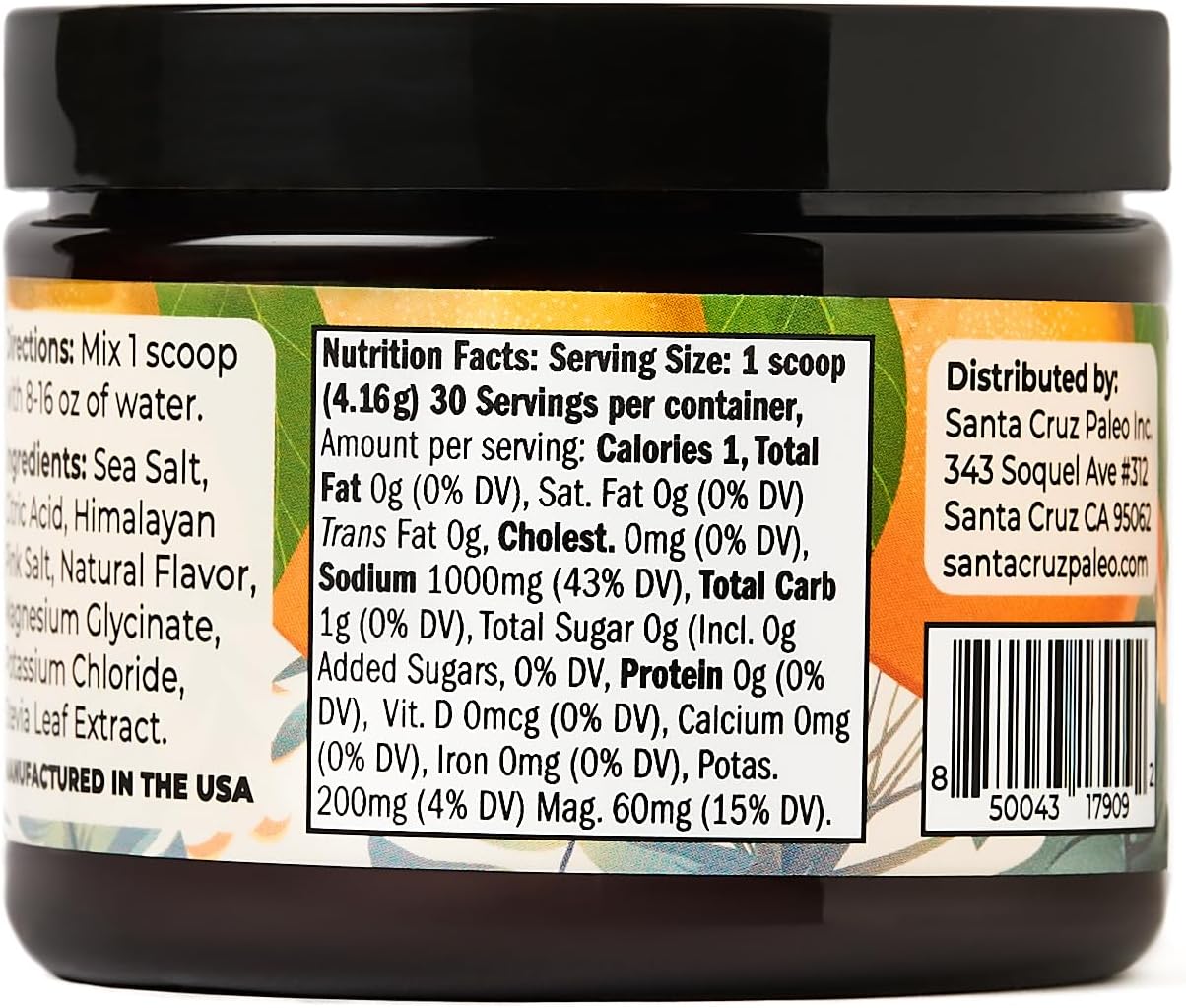 Organic Orange Electrolyte Powder with Himalayan Salt, Magnesium, Potassium - Sugar-Free, 30 Servings