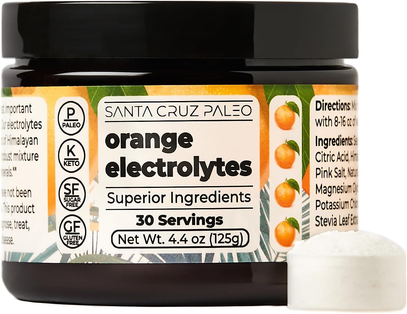 Organic Orange Electrolyte Powder with Himalayan Salt, Magnesium, Potassium - Sugar-Free, 30 Servings