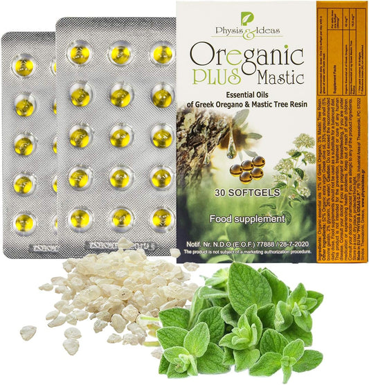 Organic Oregano Essential Oil Capsules with Chios Mastic Gum Oil - Immune Booster and Intestinal Support - Non-GMO - 30 Count