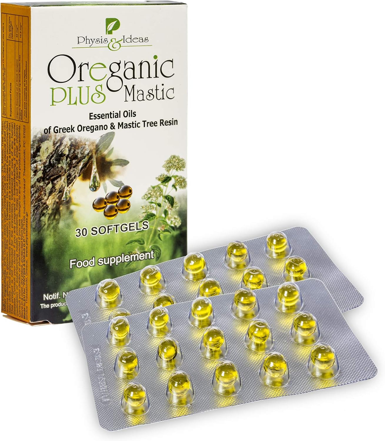 Organic Oregano Essential Oil Capsules with Chios Mastic Gum Oil - Immune Booster and Intestinal Support - Non-GMO - 30 Count