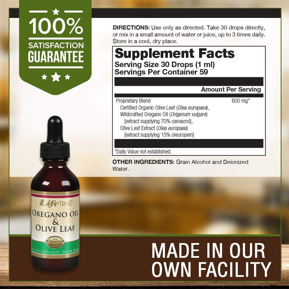 Organic Oregano Oil and Olive Leaf Drops for Immune System Support | Made in USA | 2 FL oz | 59 Servings