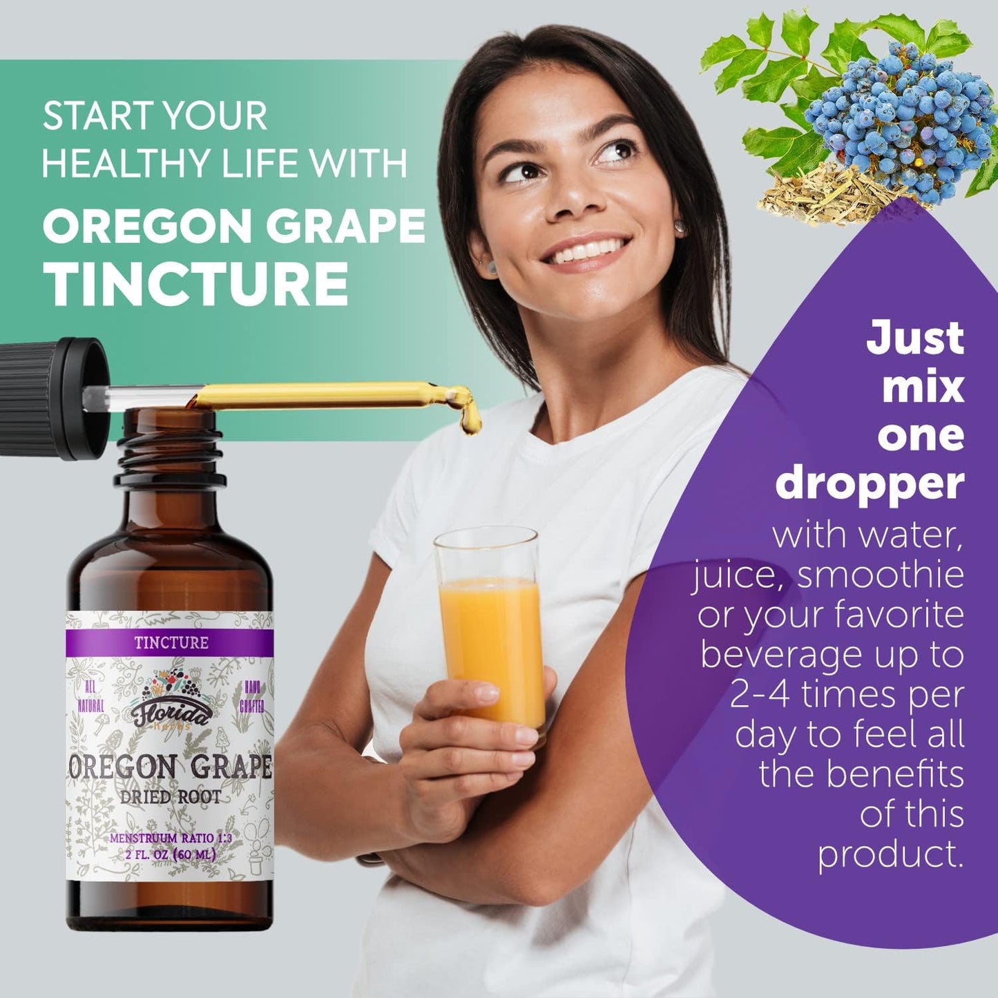 Organic Oregon Grape Tincture - Non-GMO Extract in Cold-Pressed Vegetable Glycerin - 2 oz
