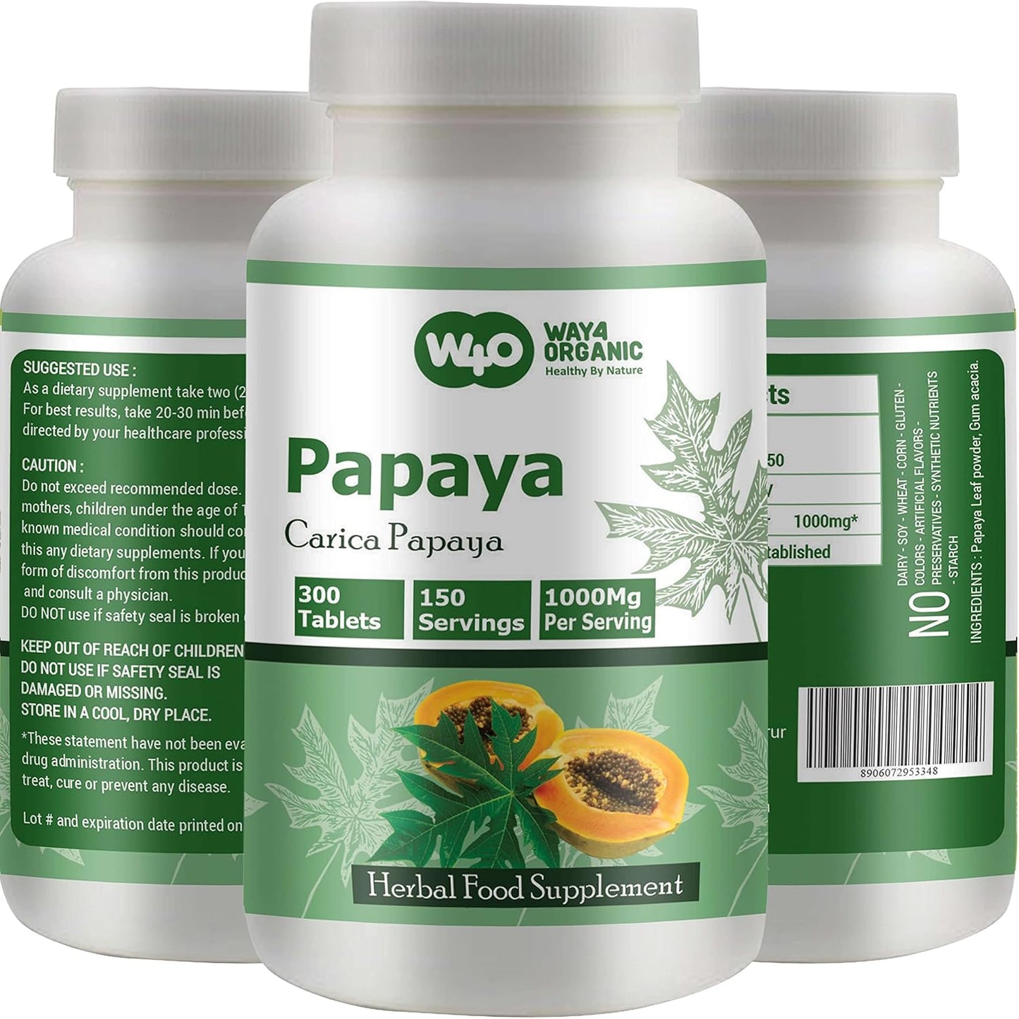 Organic Papaya Leaf Extract Capsules - 300 Pills, 150 Servings, 1000mg - Boosts Platelet Immunity & Digestion - Pack of 2