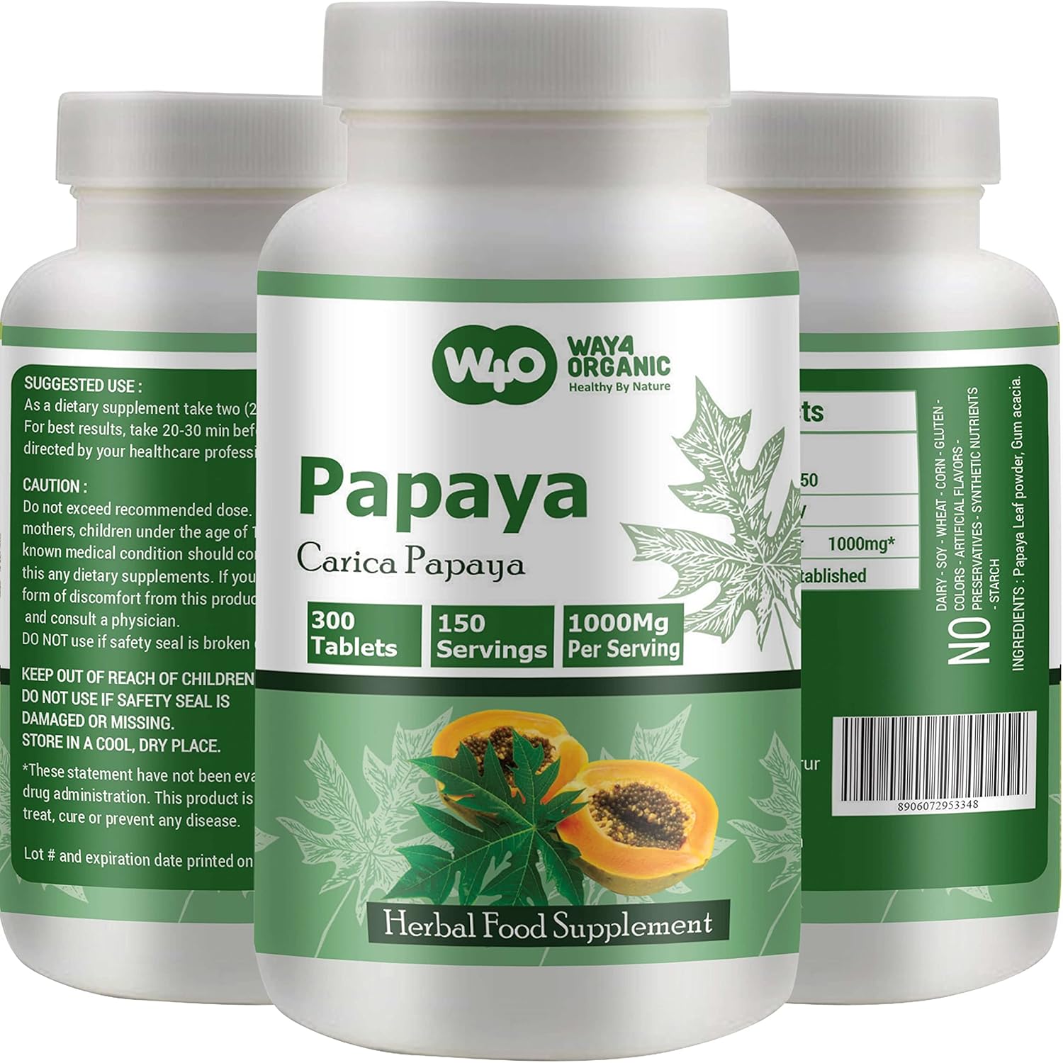 Organic Papaya Leaf Extract Capsules - 300 Pills, 150 Servings, 1000mg - Boosts Platelet Immunity & Digestion - Pack of 2