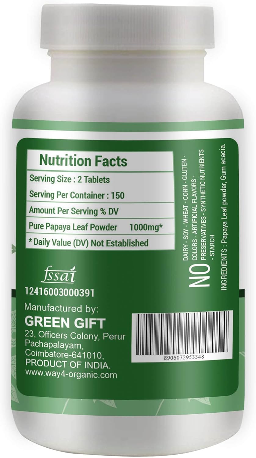 Organic Papaya Leaf Extract Capsules - 300 Pills, 150 Servings, 1000mg - Boosts Platelet Immunity & Digestion - Pack of 2