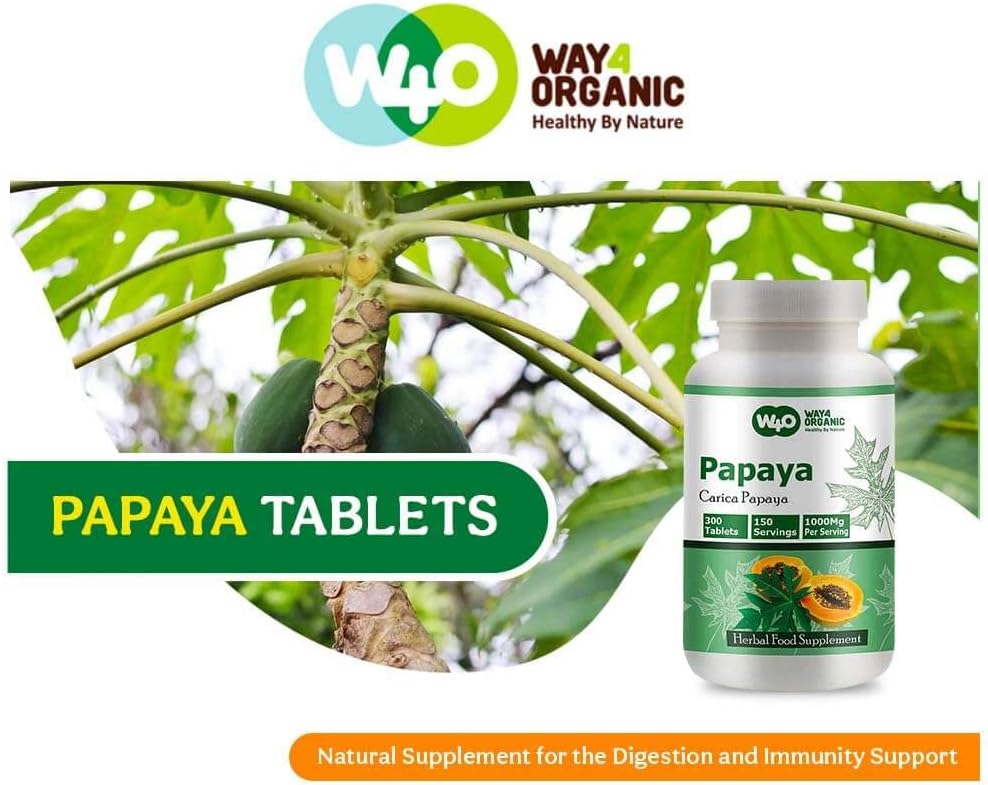 Organic Papaya Leaf Extract Capsules - 300 Pills, 150 Servings, 1000mg - Boosts Platelet Immunity & Digestion - Pack of 2