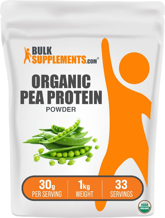 Organic Pea Protein Powder - Unflavored Vegan Plant Based Protein - Gluten Free - 30g per Serving - 1kg (2.2 lbs) - BulkSupplements
