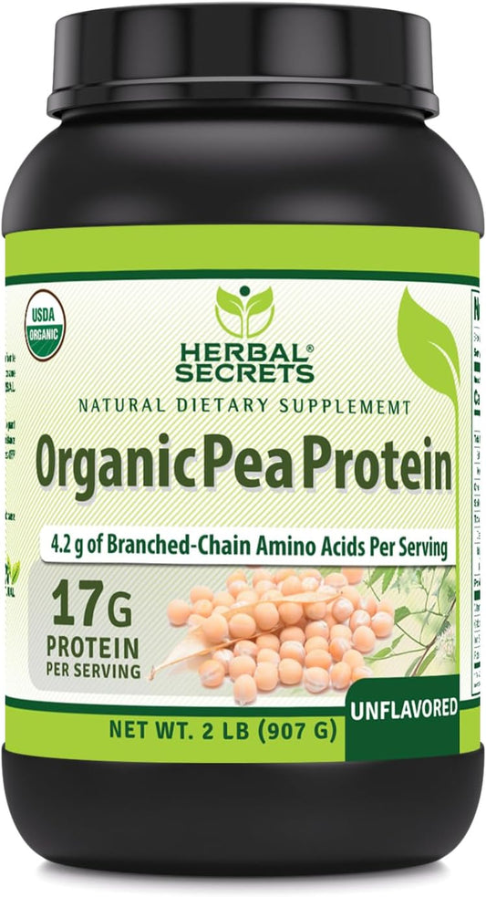 Organic Pea Protein Powder | 2 Lbs. | 17g Protein Per Serving | Non-GMO & Gluten Free | Made in USA | BCAA Supplement