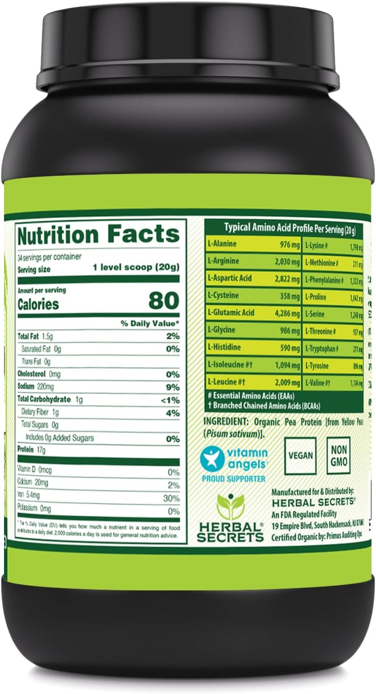 Organic Pea Protein Powder | 2 Lbs. | 17g Protein Per Serving | Non-GMO & Gluten Free | Made in USA | BCAA Supplement