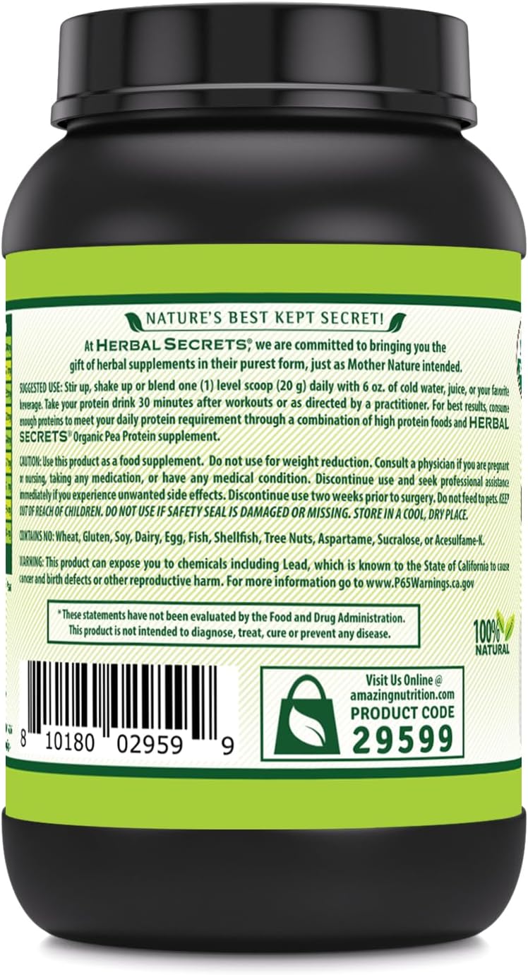 Organic Pea Protein Powder | 2 Lbs. | 17g Protein Per Serving | Non-GMO & Gluten Free | Made in USA | BCAA Supplement