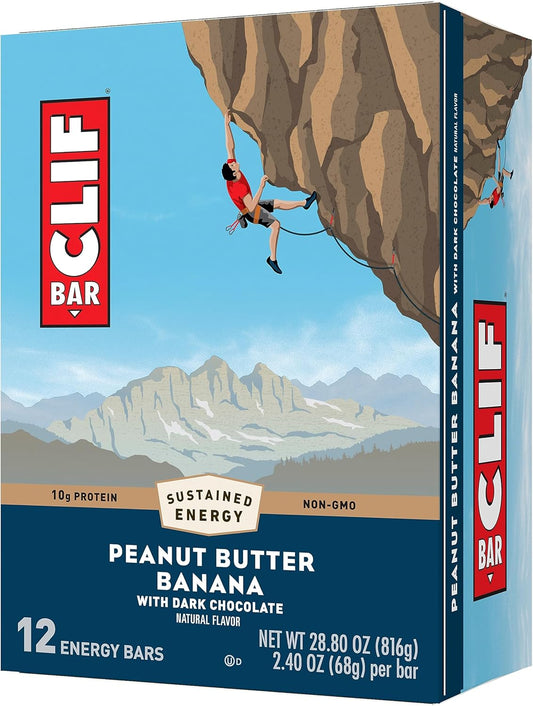 Organic Peanut Butter Banana Dark Chocolate Energy Bars - Non-GMO Plant Based Snack (12 Pack, 2.4 oz)