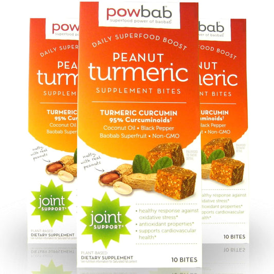 Organic Peanut Turmeric Supplement Bites - 3 Pack with Curcumin, Black Pepper, Coconut Oil, Baobab Powder for Joint Health. Antioxidant Vitamin. Gluten Free 10CT.