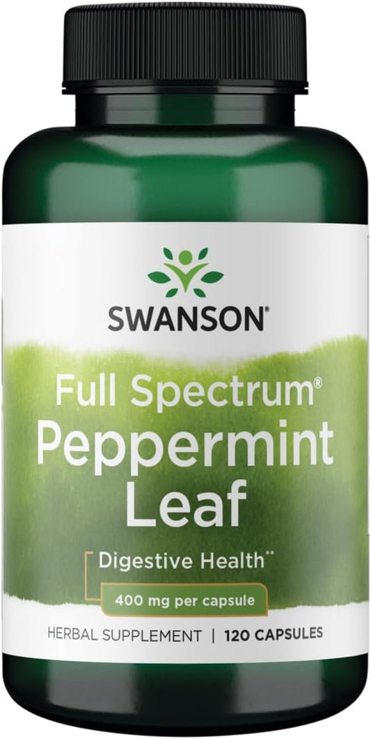 Organic Peppermint Leaf Capsules - 400mg, 120 Count - Swanson Full Spectrum Herbal Supplement