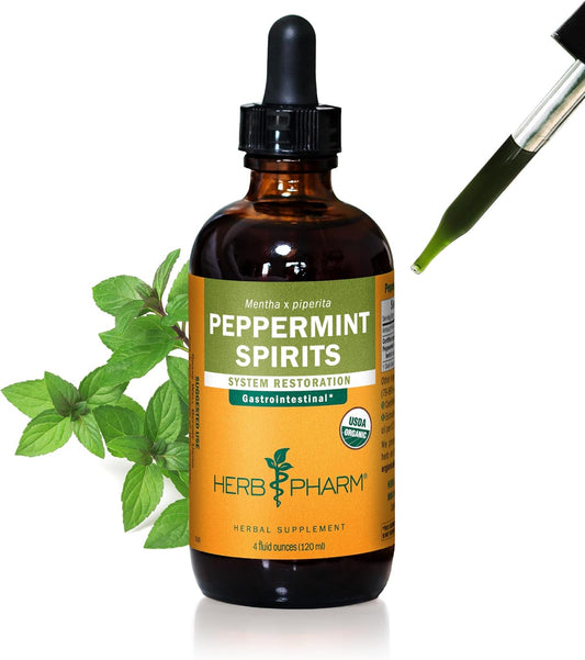 Organic Peppermint Spirits Liquid Extract for Digestive Support - 4 Ounce Bottle