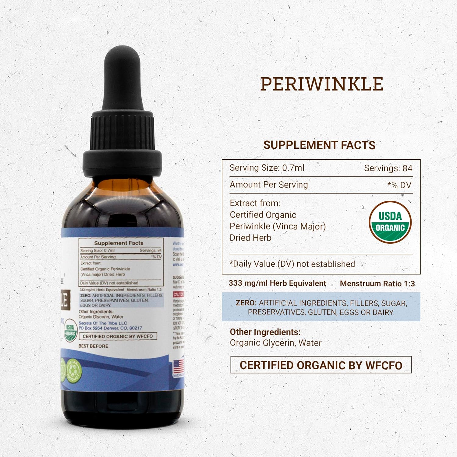 Organic Periwinkle Extract Drops - Alcohol-Free & High-Potency - 100% Certified USDA Organic Vinca Major Herb - 2 oz