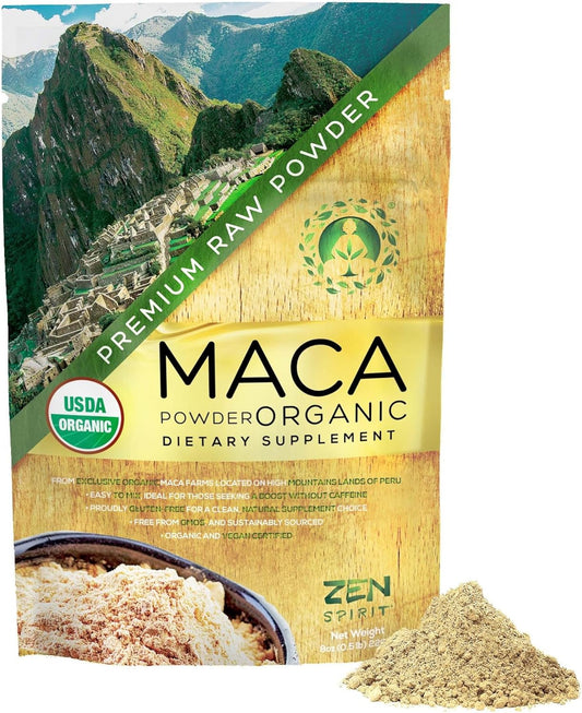 Organic Peruvian Maca Root Powder - Premium Grade Superfood (Raw) - USDA & Vegan Certified - 8oz Bag - Ideal for Breakfast, Smoothies, Baking & Ice Cream