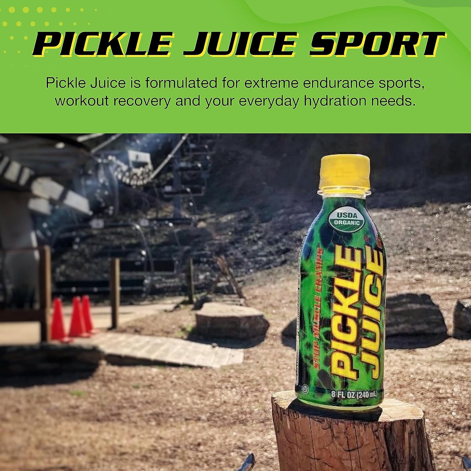 Organic Pickle Juice Sports Drink for Immediate Leg Cramp Relief - Electrolyte-Rich Formula with No Artificial Ingredients - 8 oz, 24 Pack