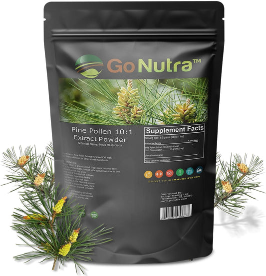 Organic Pine Pollen Powder - Pure 10:1 Extract from Masson Pine Trees, Non-GMO Vegan Superfood Supplement for Tea, Coffee, Smoothies - 8 oz
