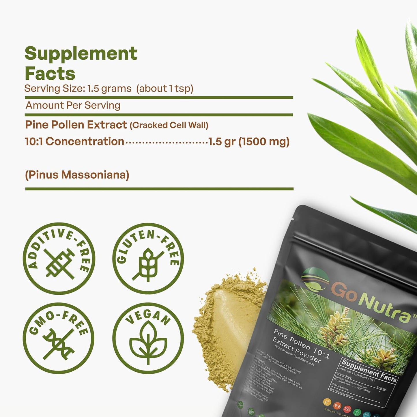Organic Pine Pollen Powder - Pure 10:1 Extract from Masson Pine Trees, Non-GMO Vegan Superfood Supplement for Tea, Coffee, Smoothies - 8 oz