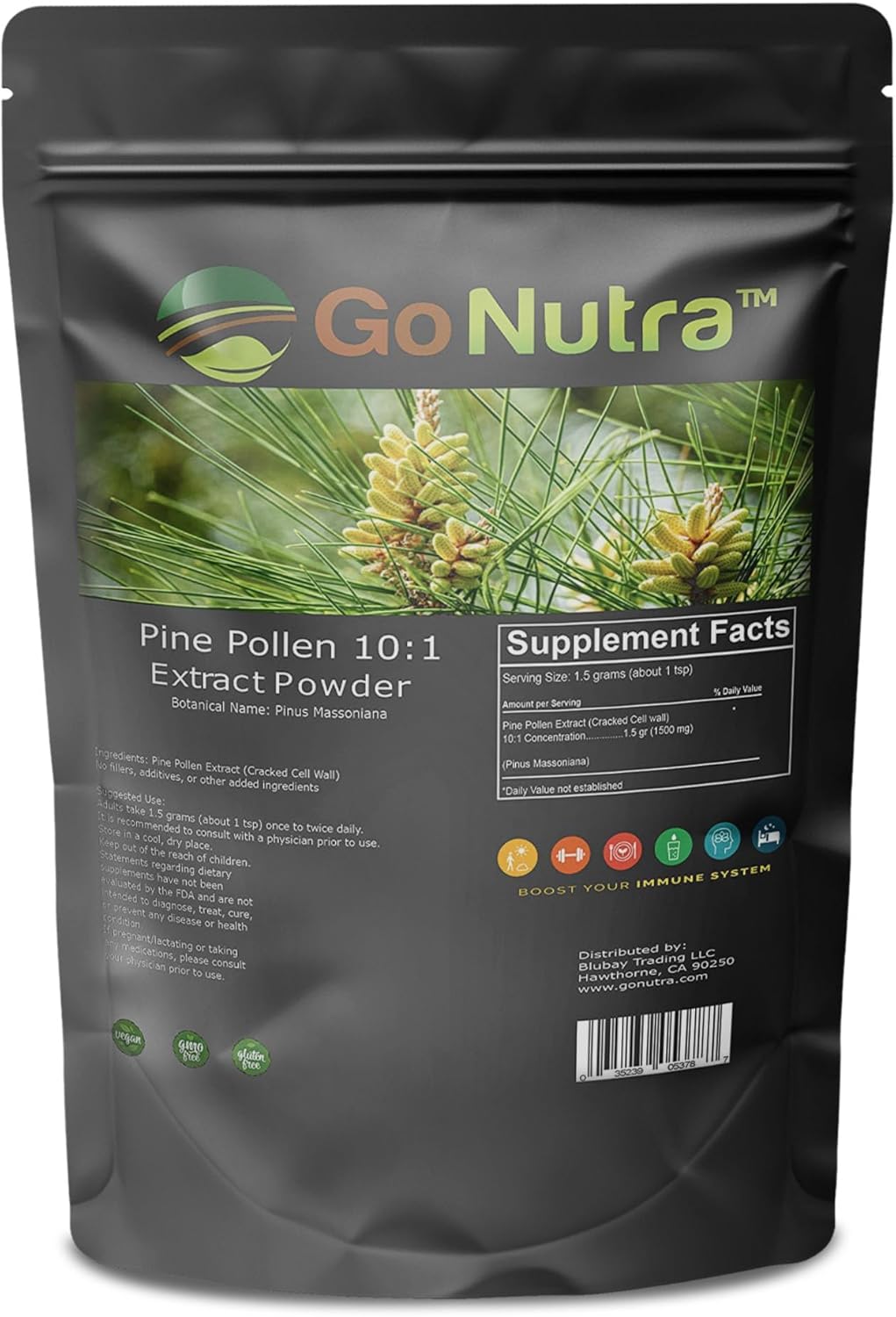 Organic Pine Pollen Powder - Pure 10:1 Extract from Masson Pine Trees, Non-GMO Vegan Superfood Supplement for Tea, Coffee, Smoothies - 8 oz